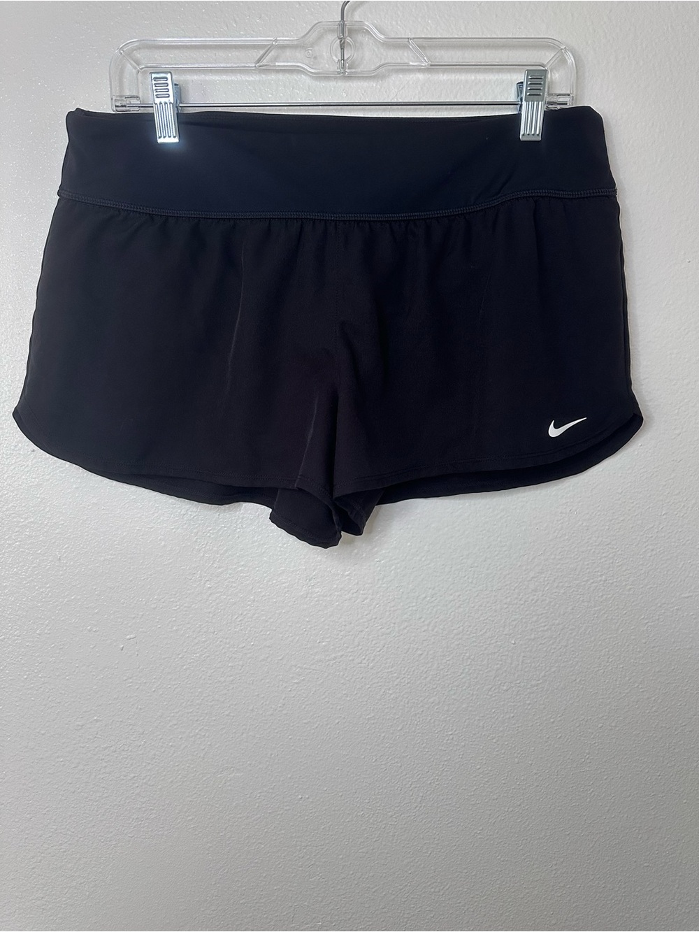 Nike Black Athletic Running Shorts with White Swoosh